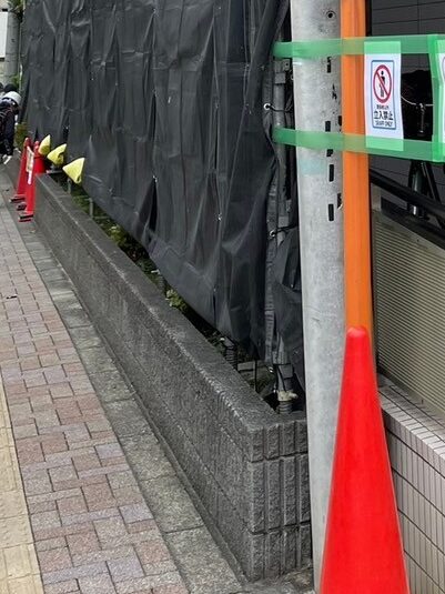 境界線内に組まれた足場の画像
